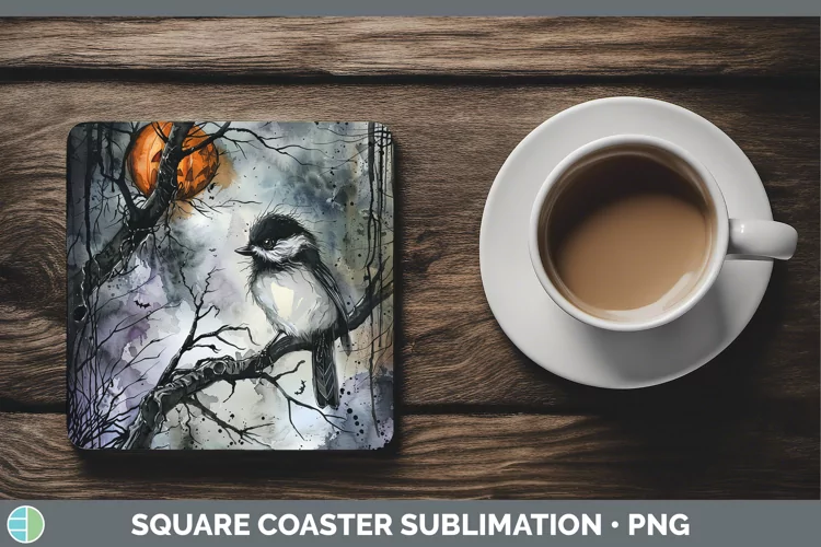 Gothic Chickadee Square Coaster Sublimation Coaster Designs