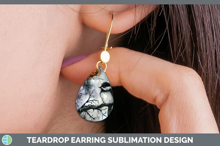 Gothic Chickadee Teardrop Earrings Sublimation Earrings Desi