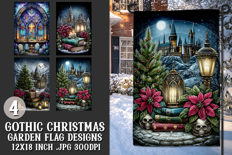 Gothic Christmas Garden Flag, Gothic Garden Flag Design, s1
