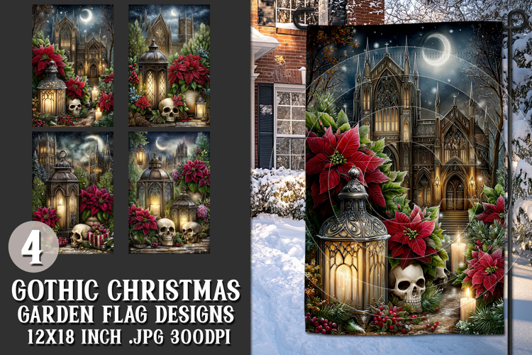 Gothic Christmas Garden Flag, Gothic Garden Flag Design, s4