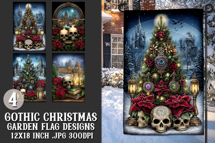 Gothic Christmas Garden Flag, Gothic Garden Flag Design, s5