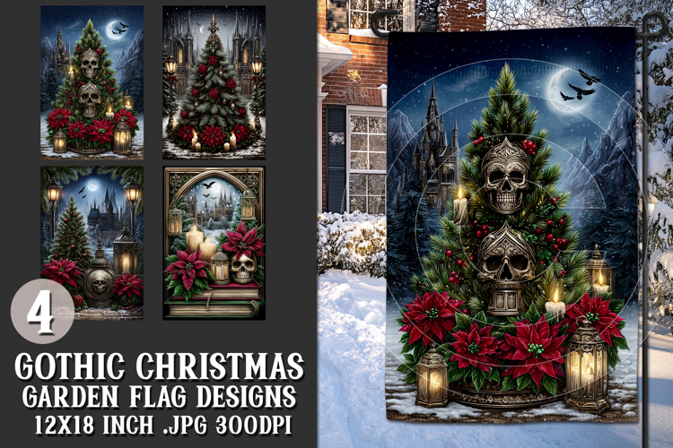 Gothic Christmas Garden Flag, Gothic Garden Flag Design, s7