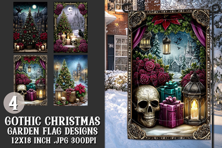 Gothic Christmas Garden Flag, Gothic Garden Flag Design, s8