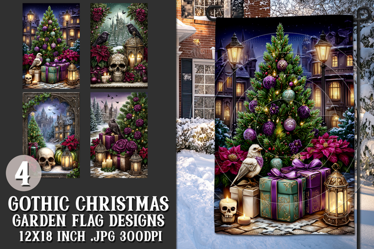 Gothic Christmas Garden Flag, Gothic Garden Flag Design, s9