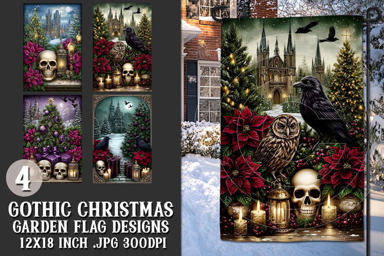 Gothic Christmas Garden Flag, Gothic Garden Flag Design, s10