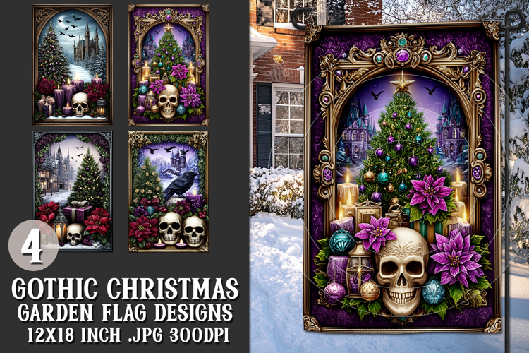 Gothic Christmas Garden Flag, Gothic Garden Flag Design, s11