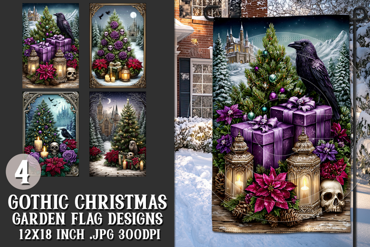 Gothic Christmas Garden Flag, Gothic Garden Flag Design, s12