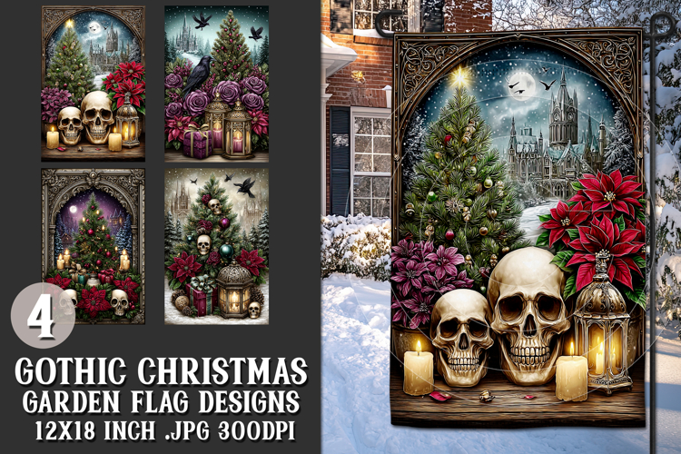 Gothic Christmas Garden Flag, Gothic Garden Flag Design, s13
