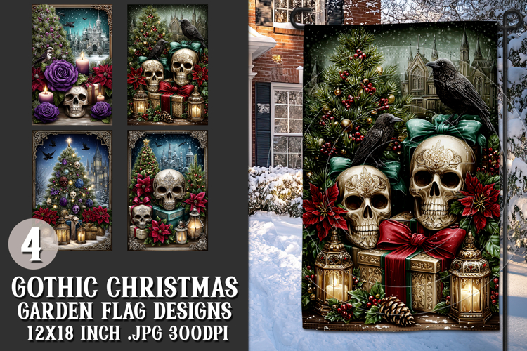 Gothic Christmas Garden Flag, Gothic Garden Flag Design, s14
