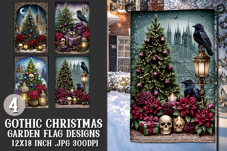 Gothic Christmas Garden Flag, Gothic Garden Flag Design, s15