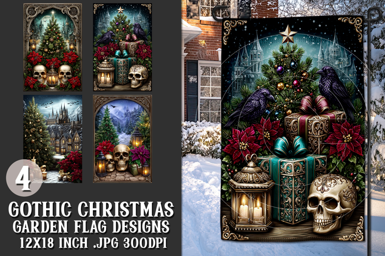 Gothic Christmas Garden Flag, Gothic Garden Flag Design, s16