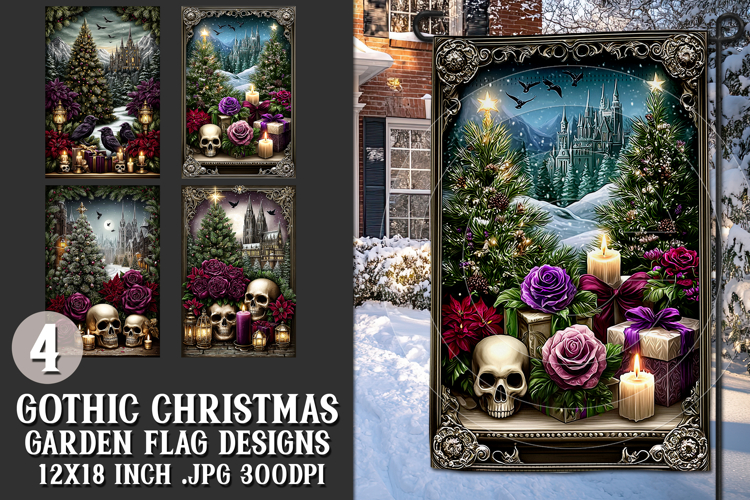 Gothic Christmas Garden Flag, Gothic Garden Flag Design, s22