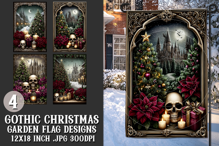 Gothic Christmas Garden Flag, Gothic Garden Flag Design, s23