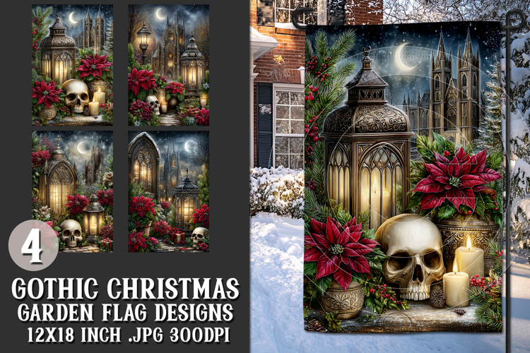 Gothic Christmas Garden Flag, Gothic Garden Flag Design, s3
