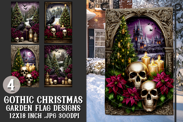 Gothic Christmas Garden Flag, Gothic Garden Flag Design, s24