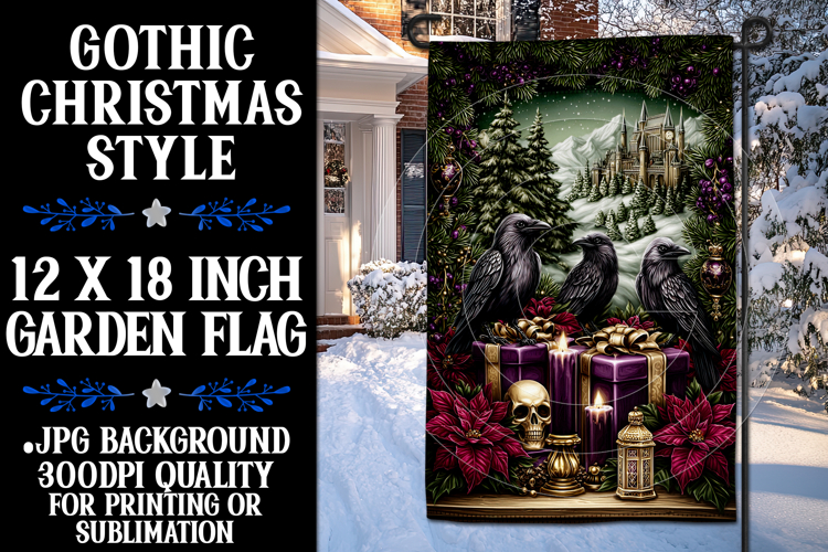 Gothic Christmas Garden Flag, Gothic Garden Flag Design, d94