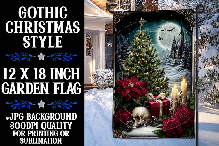 Gothic Christmas Garden Flag, Gothic Garden Flag Design, d96