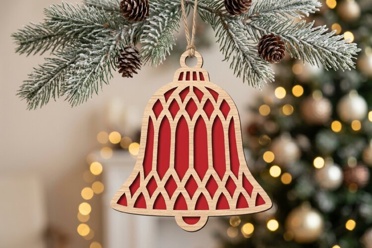 Gothic Christmas Bell Ornament SVG Laser Cut File example image 1