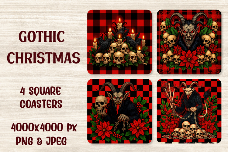 Gothic Christmas Coaster PNG | Krampus Skulls Plaid