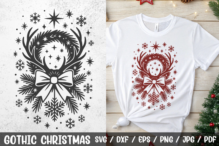 Gothic Christmas Deer Antlers SVG Vintage Holiday Design PNG