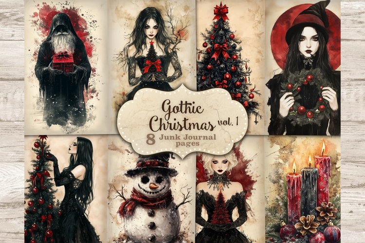 Gothic Christmas Junk Journal Pages, Vintage Journal Cards, GlamArtZhanna, Xmas Digital Collage Sheet, Witchy Christmas, Spooky Junk Journal Paper, Half Pages, Winter Ephemera, Horror Printable, Junk Journal Kit