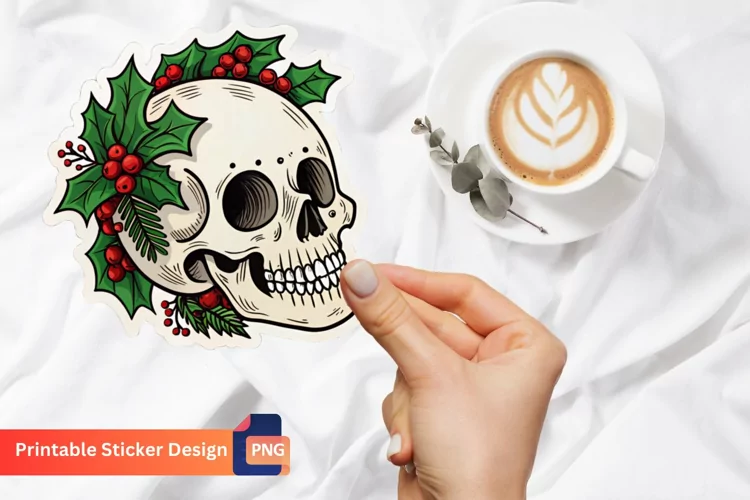 Gothic Christmas Skull Sticker, Skull Christmas Decoration
