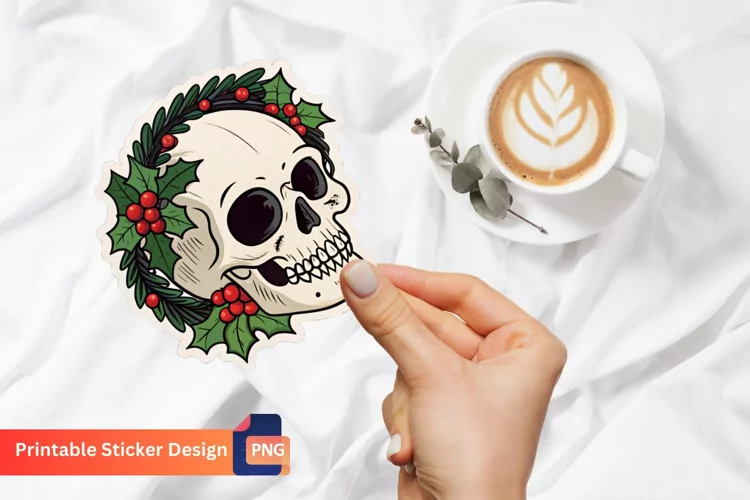 Gothic Christmas Skull Sticker, Skull Christmas Decoration
