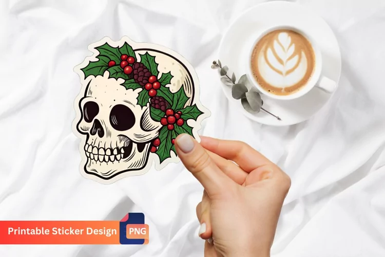 Gothic Christmas Skull Sticker, Skull Christmas Decoration