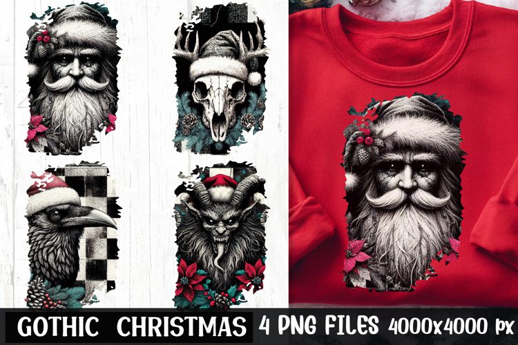 Gothic Christmas Sublimation PNG | Gothic Santa Raven Skull
