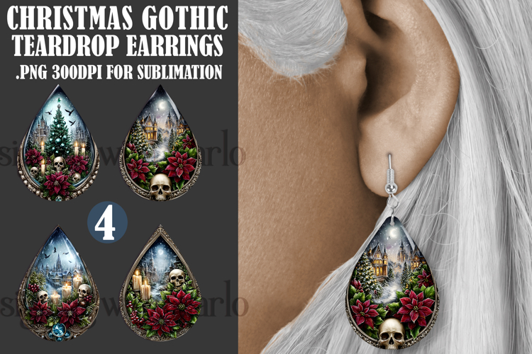 Christmas Teardrop Earring, Gothic Christmas Designs, s1