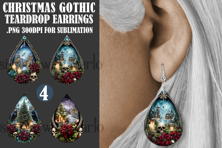 Christmas Teardrop Earring, Gothic Christmas Designs, s2