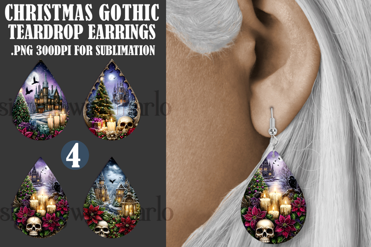 Christmas Teardrop Earring, Gothic Christmas Designs, s3