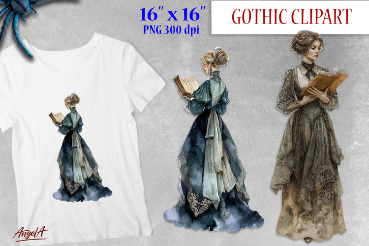 Read a Book clipart, vintage clipart, retro woman PNG