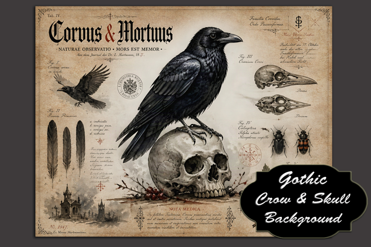 Gothic Crow & Skull Sublimation Background
