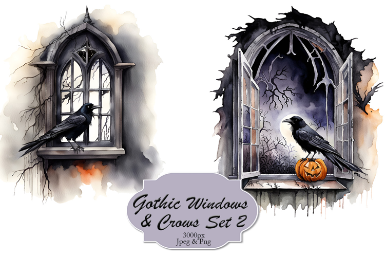 Gothic Arched Window and Crow Sublimation