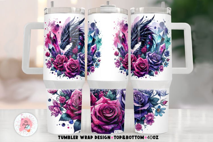 Gothic Dragon 40 oz Tumbler Wrap, Roses Tumbler Png