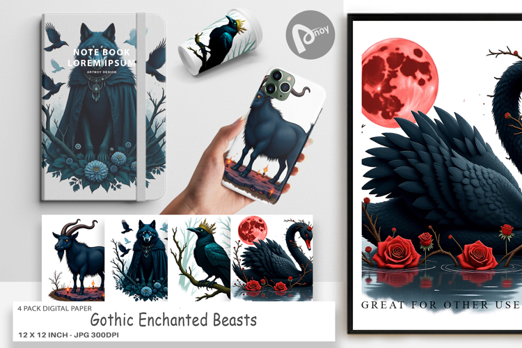 Digital Paper Gothic Enchanted Beasts