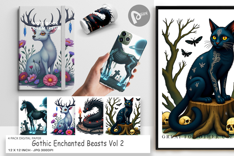 Digital Paper Gothic Enchanted Beasts