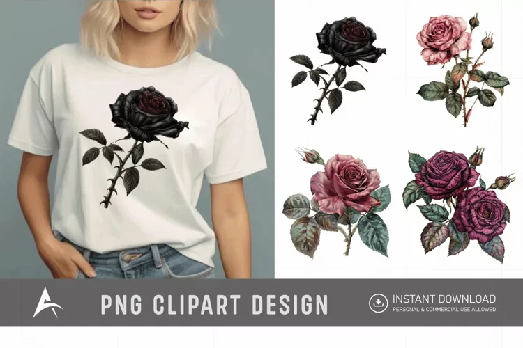 Watercolor Gothic Floral Clipart