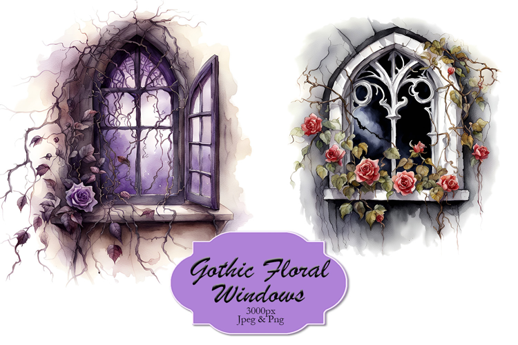 Gothic Floral Window Illustrations