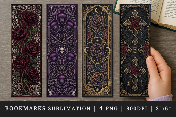 Gothic flowers printable sublimation bookmark design