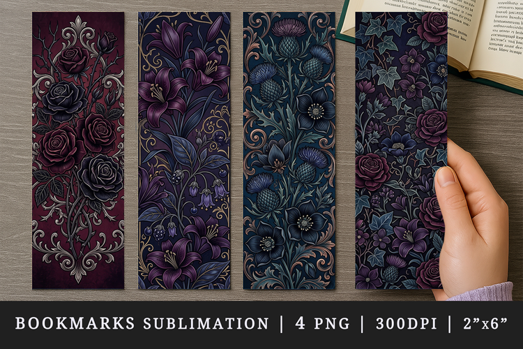 Gothic flowers printable sublimation bookmark design