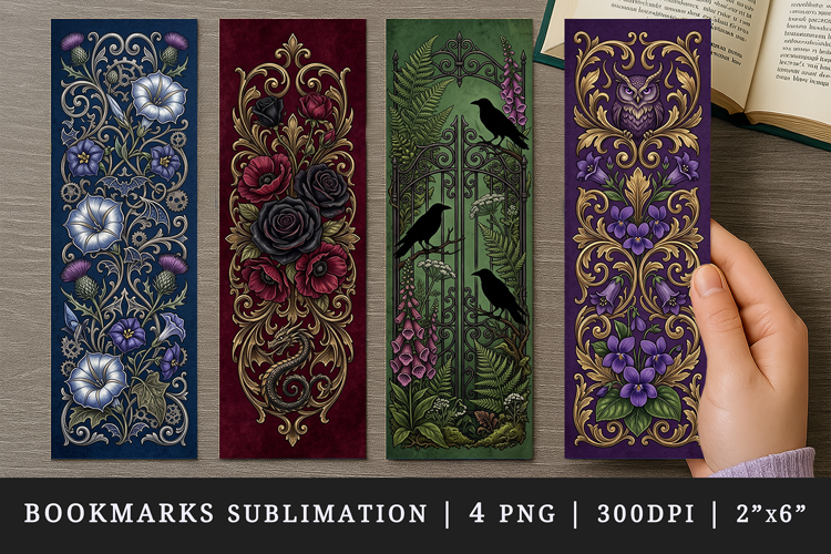 Gothic flowers printable sublimation bookmark design