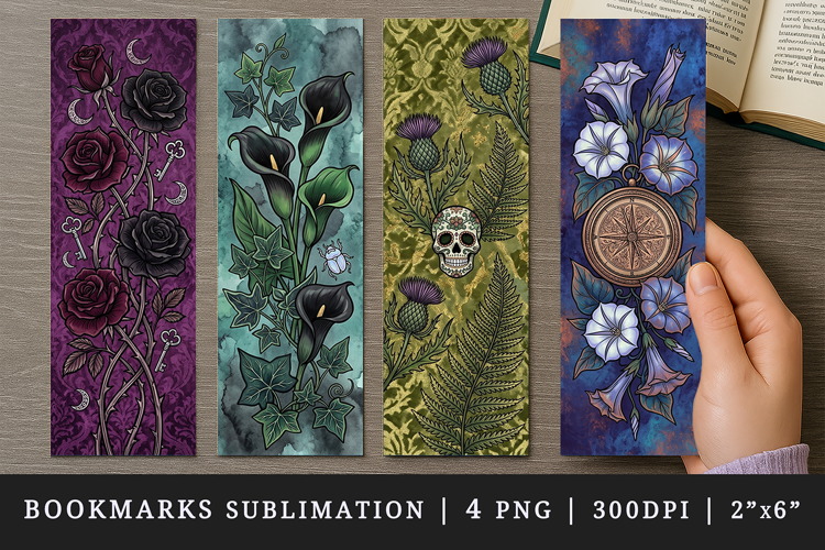 Gothic flowers printable sublimation bookmark design