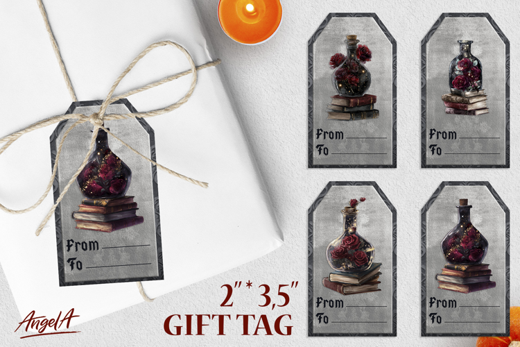 Gothic book gift tags clipart,