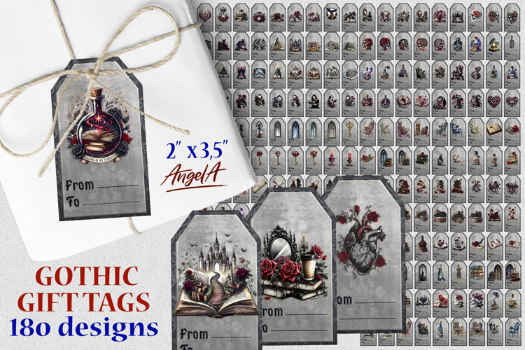 Book lover gift tag bundle, vintage gothic floral tag design