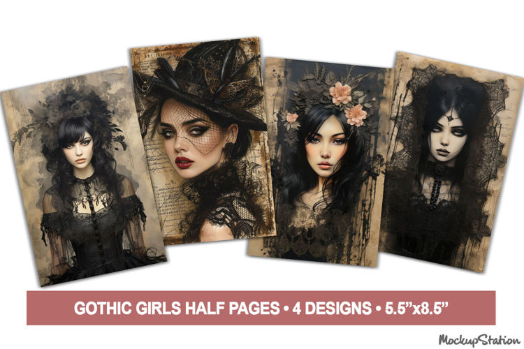 Gothic Vintage Mixed Media Women Portraits, Art Collage