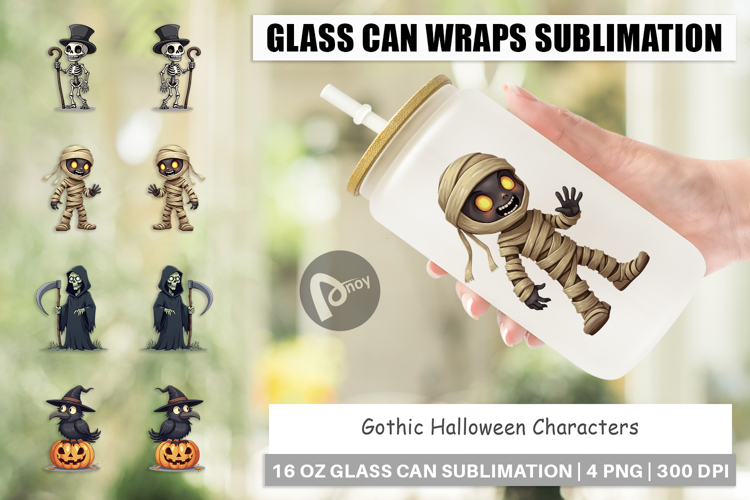 Glass Can Gothic Halloween Characters