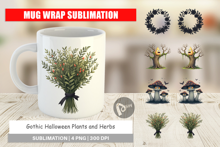Mug Wrap Gothic Halloween Plants and Herbs