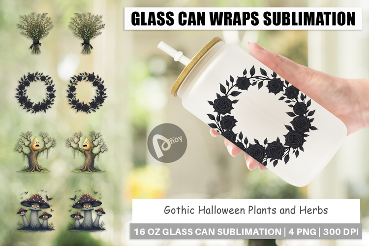 Glass Can Gothic Halloween Plants and Herbs